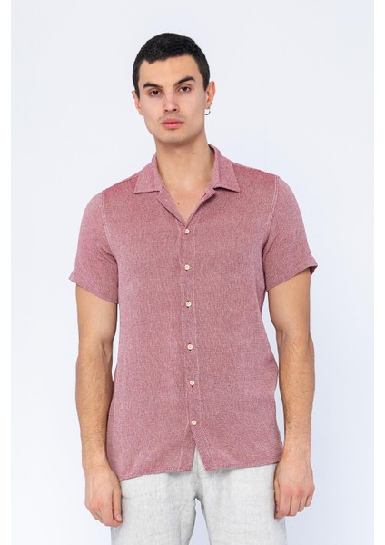 Erkek Regular Fit Düğmeli Kafes Dokuma Kısa Kollu Gömlek
