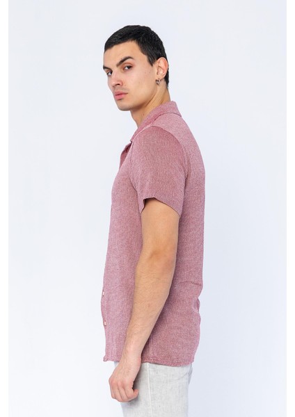 Erkek Regular Fit Düğmeli Kafes Dokuma Kısa Kollu Gömlek modelleri