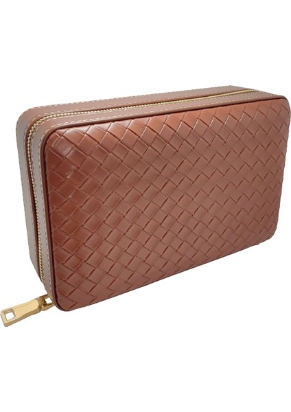 Kahverengi Hasır Desen Deri Seyahat Humidoru KB92KHV