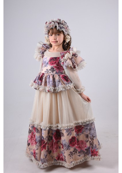 Özel Tasarım Kız Çocuk Abiye Elbise, Saç Aksesuarlı Kız Çocuk Uzun Elbise, Vintage Elbise10