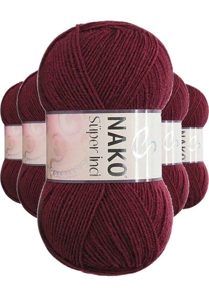 5 Adet Süper Inci El Örgü Ipi 100 gr Bordo 999