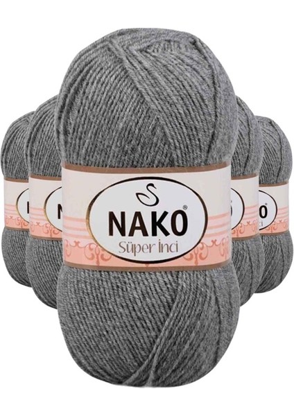 5 Adet Süper İnci El Örgü İpi 100 gr Gri Melanj 194