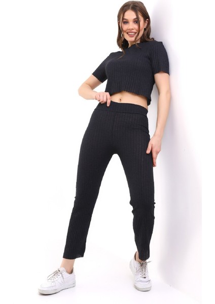 Kadın Kısa Kol Kaşkorse Crop Takım Pamuklu Bisiklet Yaka Fitilli fiyatları