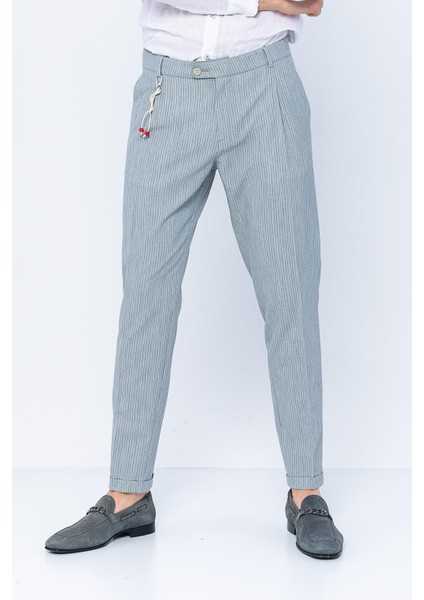 Erkek Çizgili Pileli Düğmeli Fermuarlı Aksesuar Detaylı Bürümcük Kumaş Rahat Pantolon fiyatları