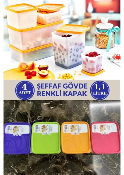 1,1 Litre Alaska No Frost Buzdolabı Dondurucu Erzak Saklama Kabı 4 Adet