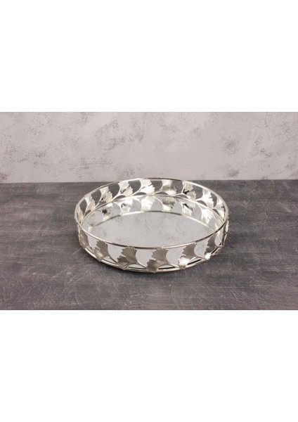 Yonca Aynalı Tepsi Gümüş Renk 31 cm