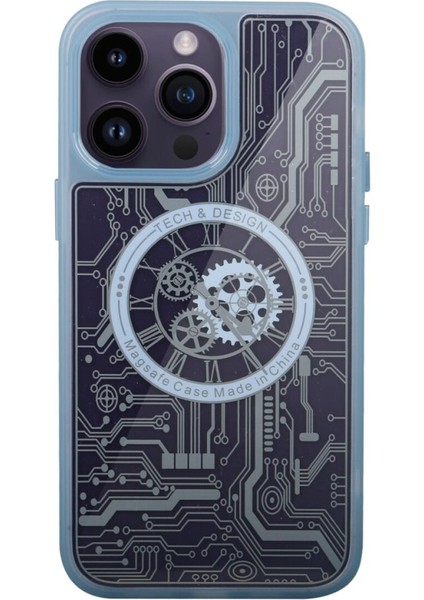 Apple iPhone 14 Pro Max Kılıf Wireless Tacsafe Magic Desen Ultra Koruma Sert Kapak Mavi