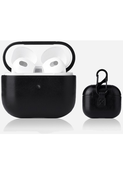 Apple Airpods Pro 2 Kılıf Suni Deri Kancalı Silikon Sf9 Siyah
