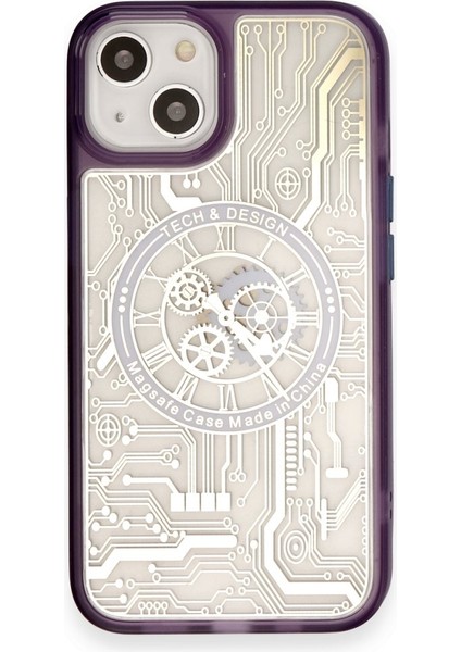 Case Street Apple iPhone 14 Kılıf Wireless Tacsafe Magic Desen Ultra Koruma Sert Kapak Siyah