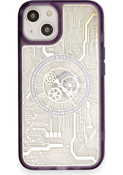Apple iPhone 14 Kılıf Wireless Tacsafe Magic Desen Ultra Koruma Sert Kapak Şeffaf