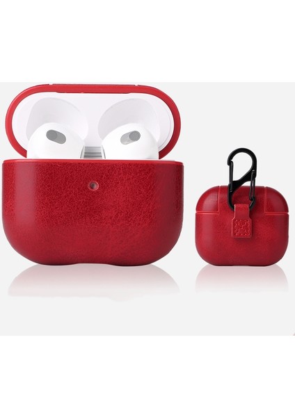 Apple Airpods 3.nesil Kılıf Suni Deri Kancalı Silikon Sf9 Kırmızı