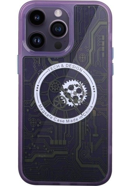Apple iPhone 14 Pro Kılıf Wireless Tacsafe Magic Desen Ultra Koruma Sert Kapak Derin Mor