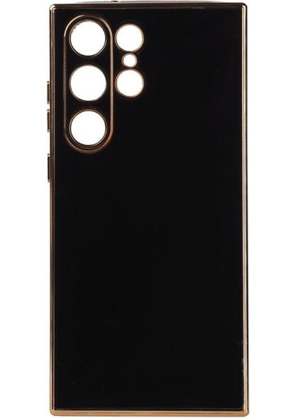 Galaxy S23 Ultra Kılıf Kamera Korumalı Altın Kenar Tasarım Silikon