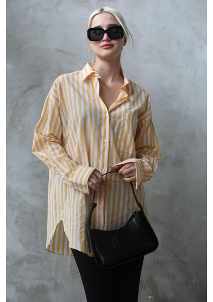 Sarı Çizgili Oversize Kadın Gömlek MG1688 fiyatları