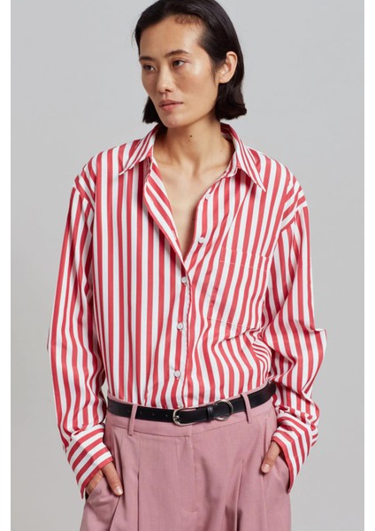 Kırmızı Çizgili Oversize Kadın Gömlek MG1688 fiyatları