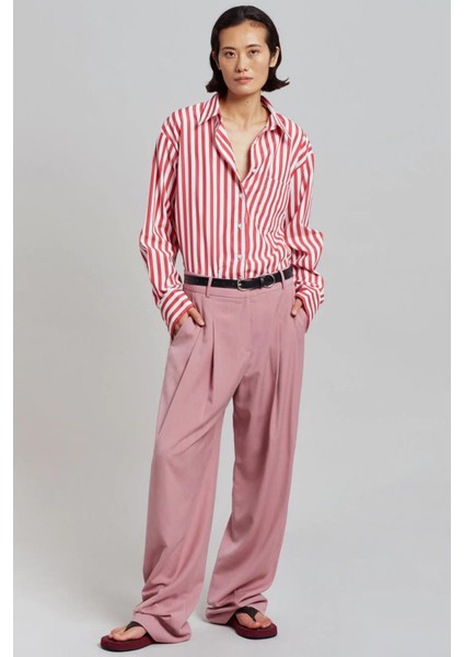 Kırmızı Çizgili Oversize Kadın Gömlek MG1688 modelleri