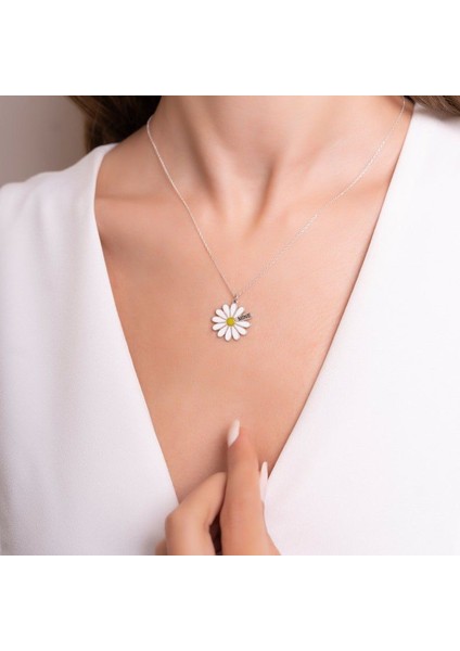 925 Ayar Gümüş Papatya Isim Kolye