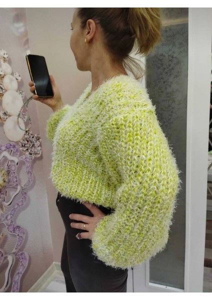 Azra Moda Style Örme Yumoş Crop Hırka Kırçıllı Kadın