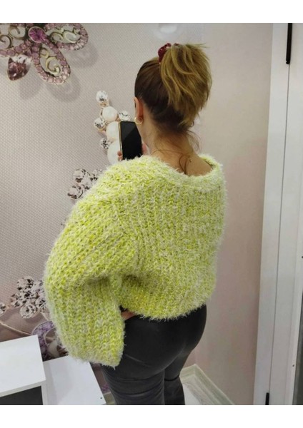 Azra Moda Style Örme Yumoş Crop Hırka Kırçıllı Kadın