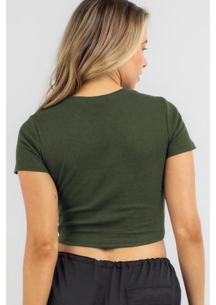 Haki Basic Crop Kadın Tişört MG1772 modelleri