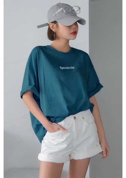 Spectacular Petrol Yeşili Oversize Salas Boyfriend Kadın T-Shirt