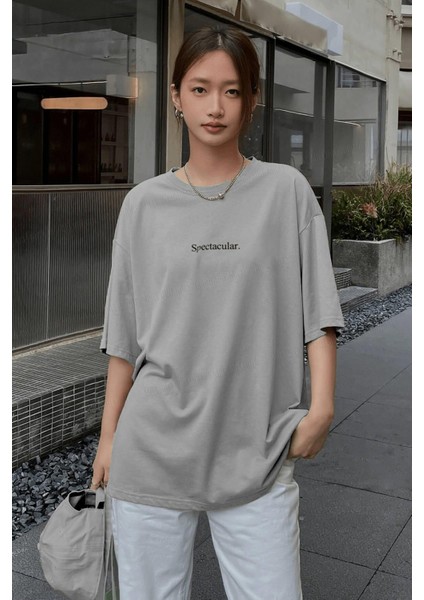 Spectacular Gri Oversize Salas Boyfriend Kadın T-Shirt fiyatları