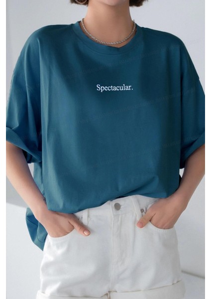 Spectacular Petrol Yeşili Oversize Salas Boyfriend Kadın T-Shirt fırsatları