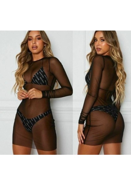 Siyah Tül Transparan Elbise Plaj Elbisesi10 fiyatları