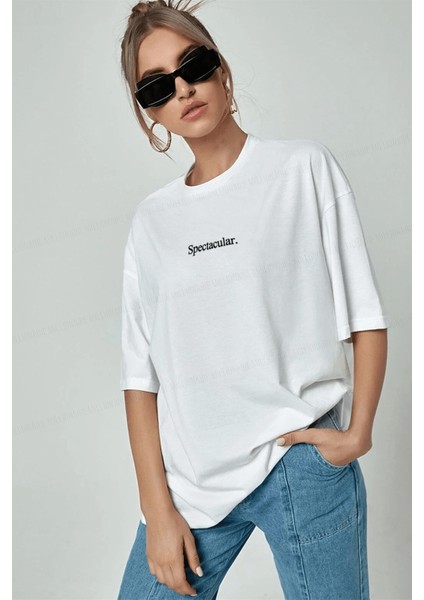 Spectacular Beyaz Oversize Salas Boyfriend Kadın T-Shirt