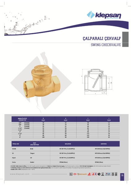 Çalparalı Çekvalf 3'' DN80 PN16 Klepsan Sarı Metal