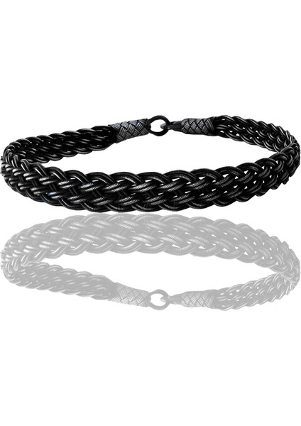 Gümüş Tamamen El Işçiliği Kazaziye Işlemeli Örgülü Erkek Bileklik