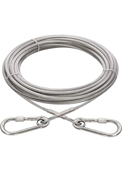 mm 5 Metre + 2 Vidalı Karabina Köpek Bahçe Bağlama Halatı Şefaf Renk (90 Kg)