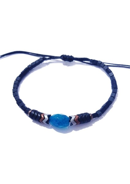 Mavi Akik Dalgalı Hematit Siyah Küp Miyuki Unisex Bileklik fiyatları