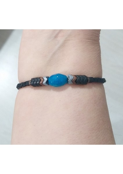 Mavi Akik Dalgalı Hematit Siyah Küp Miyuki Unisex Bileklik modelleri
