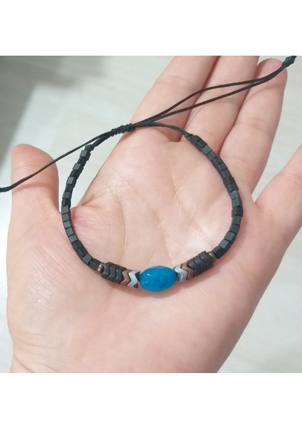 Mavi Akik Dalgalı Hematit Siyah Küp Miyuki Unisex Bileklik fırsatları