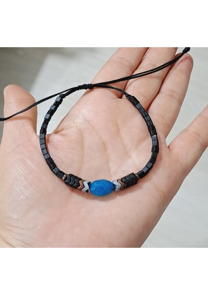 Mavi Akik Dalgalı Hematit Siyah Küp Miyuki Unisex Bileklik indirimleri