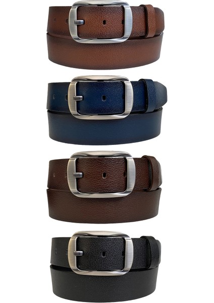 Deri, Efsane Füme Oval Tokalı; 4'lü Set Kemer 4 cm