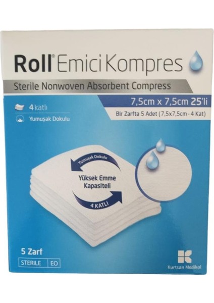 Steril Emici Kompres Nonwoven 7.5 x 7.5 cm 25 Adet