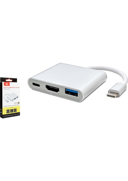 H4685 Çevirici Type-C To USB 3.0 + HDMI 3 Port Mac