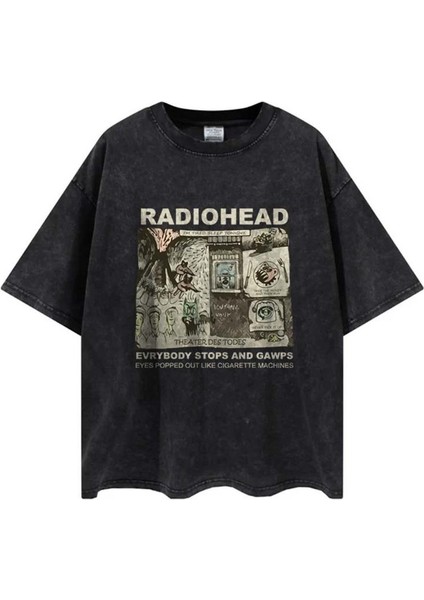 Yıkamalı Radiohead Poster Baskılı Oversize Vintage Eskitme T-Shirt fiyatları
