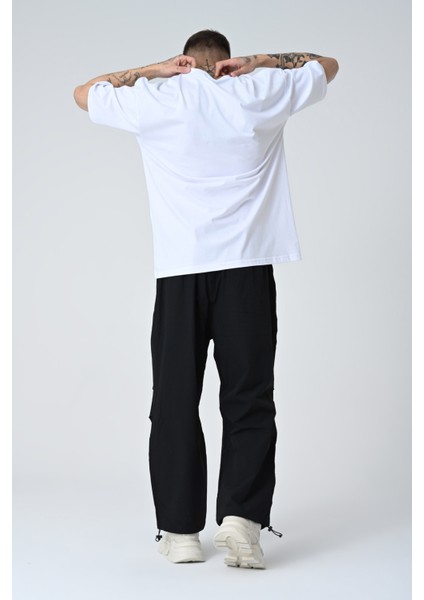 Erkek Yazı Kabartma Baskılı Kısa Kollu Oversize Basic T-Shirt