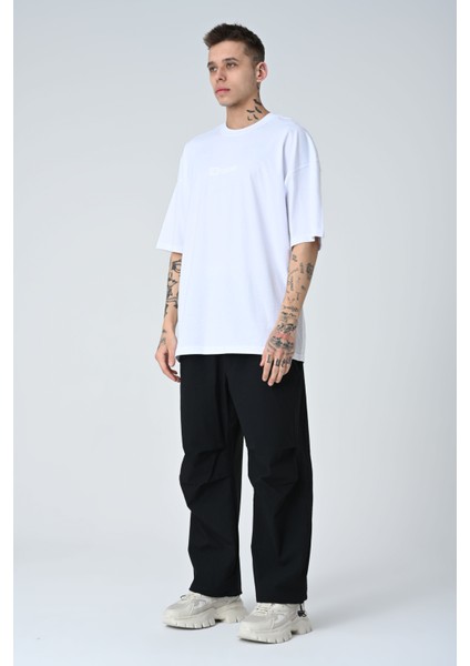 Erkek Yazı Kabartma Baskılı Kısa Kollu Oversize Basic T-Shirt fırsatları