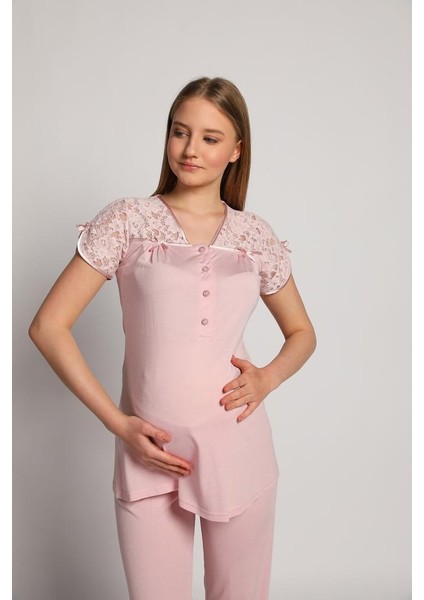 4905 Pembe Krinkel Sabahlıklı Lohusa 3 Lü Pijama Sabahlık