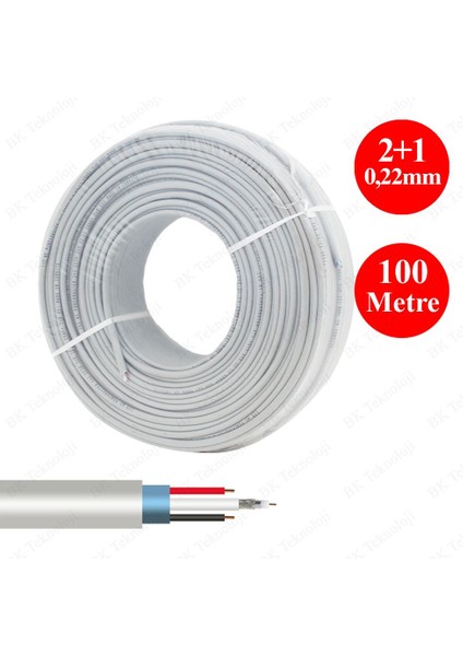 Cctv 0.22MM 2+1 Güvenlik Kamerası Kablosu 100 Metre
