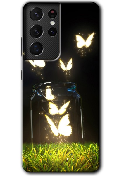 Samsung Galaxy S21 Ultra Kılıf Hd Desen Baskılı Arka Kapak - Işıklı Kelebekler