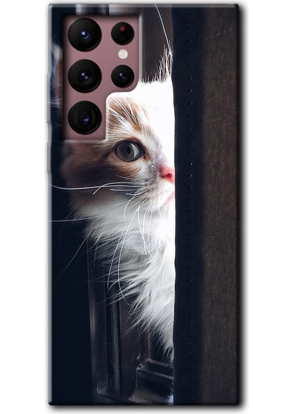 Samsung Galaxy S22 Ultra Kılıf Hd Desen Baskılı Arka Kapak - Kedi Bakışı