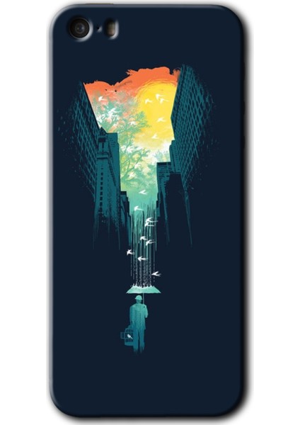 Apple iPhone 5s Kılıf Hd Desen Baskılı Arka Kapak - City Bird Sky