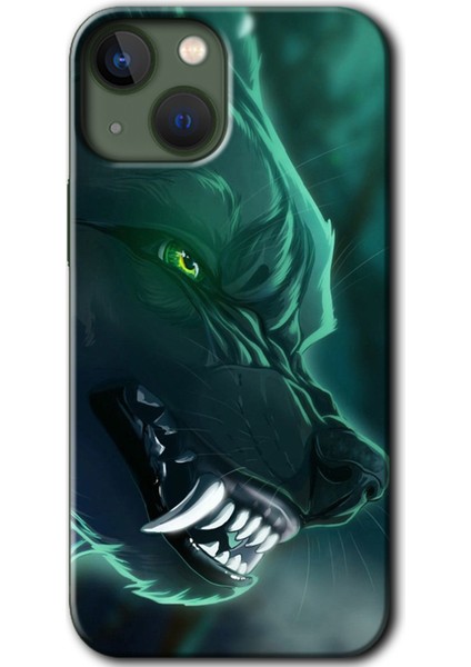 Apple iPhone 13 Mini Kılıf Hd Desen Baskılı Arka Kapak - Yeşil Kurt
