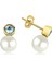 14 Ayar Altın Drop İnci & Blue Topaz Çivili Küpe KRS-K32-14GE. 1