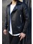 SB Collection Erkek Siyah Biker Baharlık Deri Ceket 3